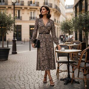 NWT Lusana Camilla Midi Dress in Palma 100% Crepe Georgette Size Small